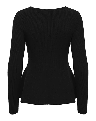Only - ONLIbi V-Neck Rib Peplum Strik - Black 